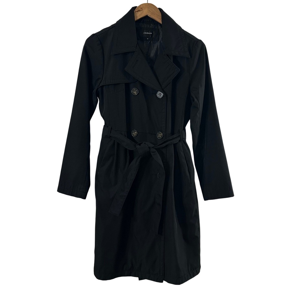 Colebrook Classics Black Double Breasted Belted Trench Coat Womens Medium M